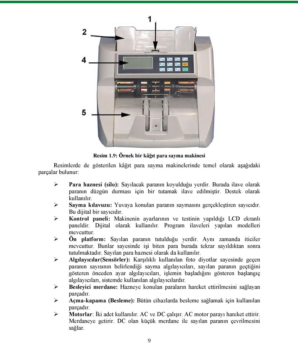 Bu dijital bir sayıcıdır. Kontrol paneli: Makinenin ayarlarının ve testinin yapıldığı LCD ekranlı paneldir. Dijital olarak kullanılır. Program ilaveleri yapılan modelleri mevcuttur.