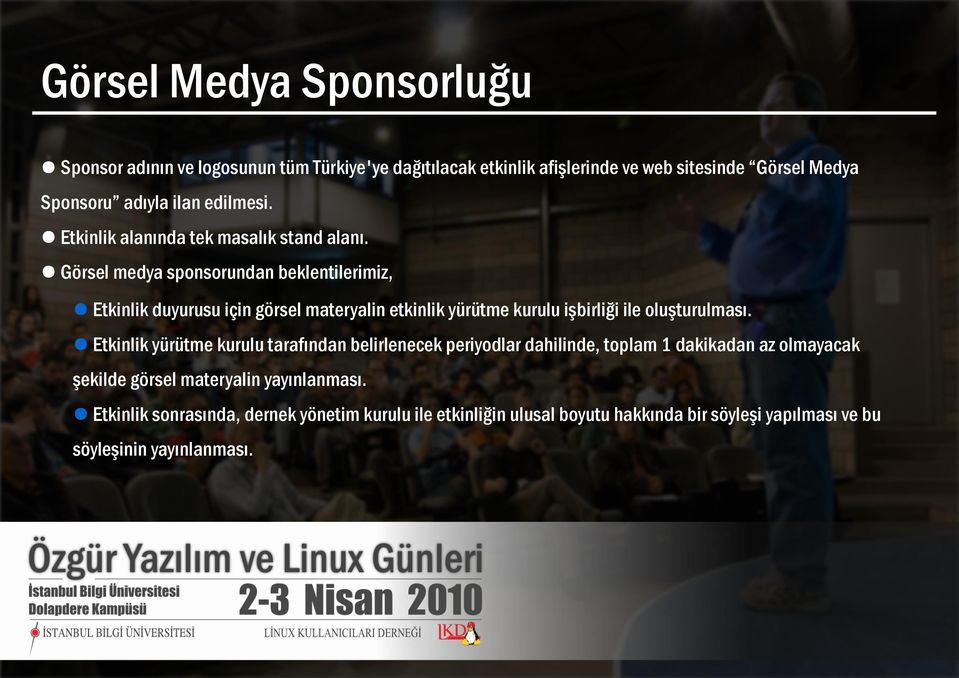 Görsel medya sponsorundan beklentilerimiz, Etkinlik duyurusu için görsel materyalin etkinlik yürütme kurulu işbirliği ile oluşturulması.