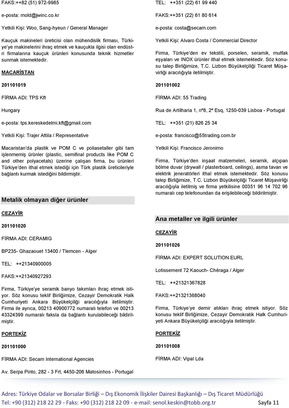 ürünleri konusunda teknik hizmetler sunmak istemektedir. MACARİSTAN 201101019 FİRMA ADI: TPS Kft Hungary e-posta: tps.kereskedelmi.kft@gmail.
