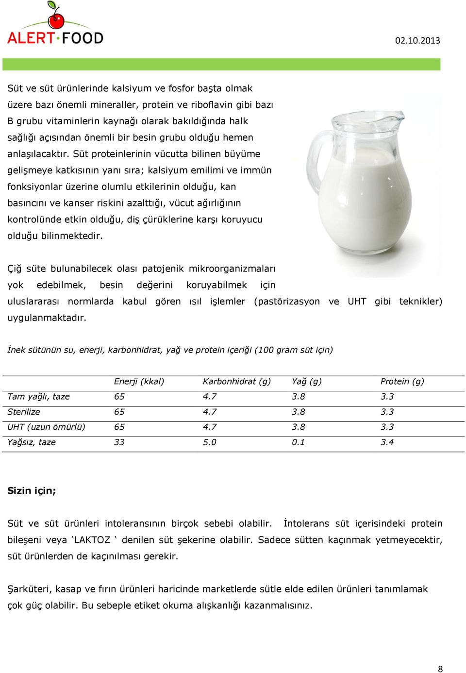 Süt proteinlerinin vücutta bilinen büyüme gelişmeye katkısının yanı sıra; kalsiyum emilimi ve immün fonksiyonlar üzerine olumlu etkilerinin olduğu, kan basıncını ve kanser riskini azalttığı, vücut