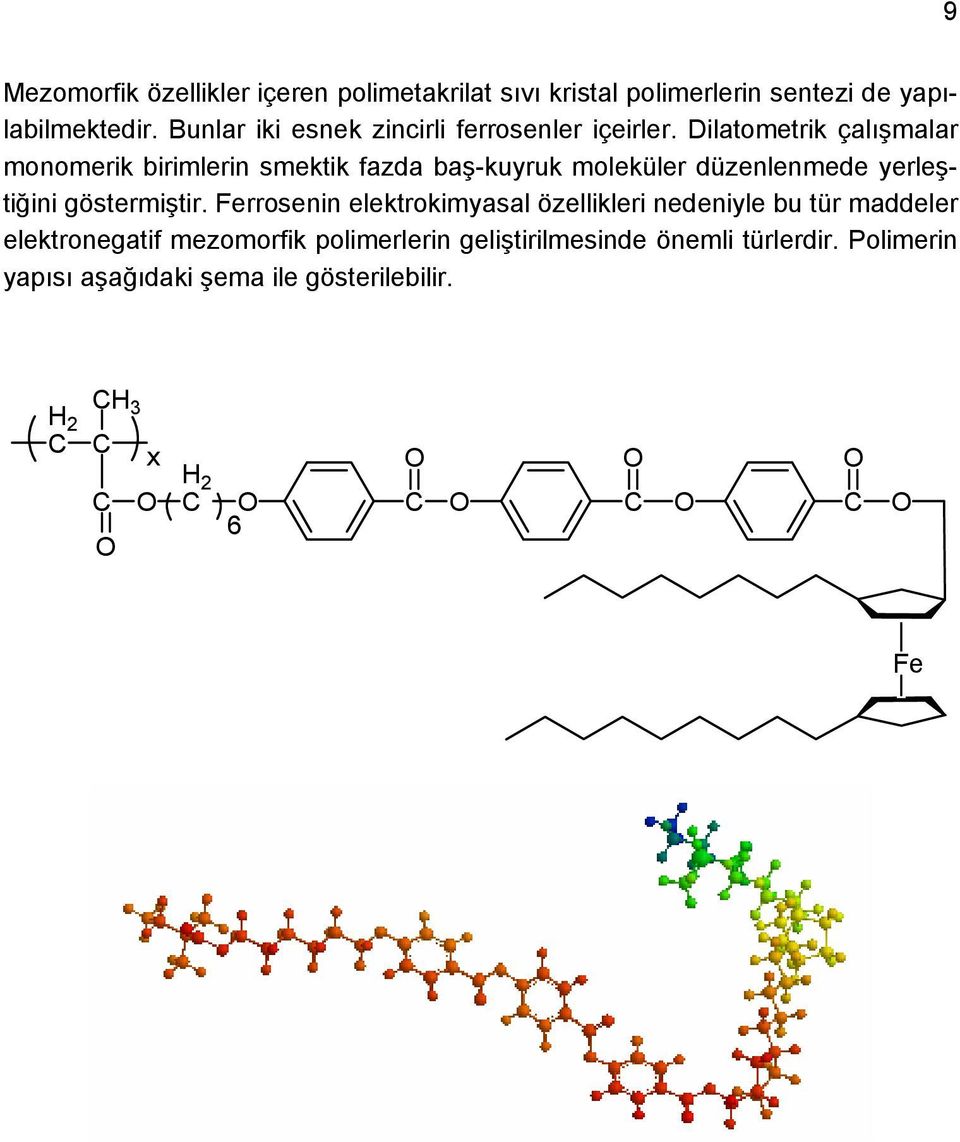 Dilatometrik çalışmalar monomerik birimlerin smektik fazda baş-kuyruk moleküler düzenlenmede yerleştiğini göstermiştir.