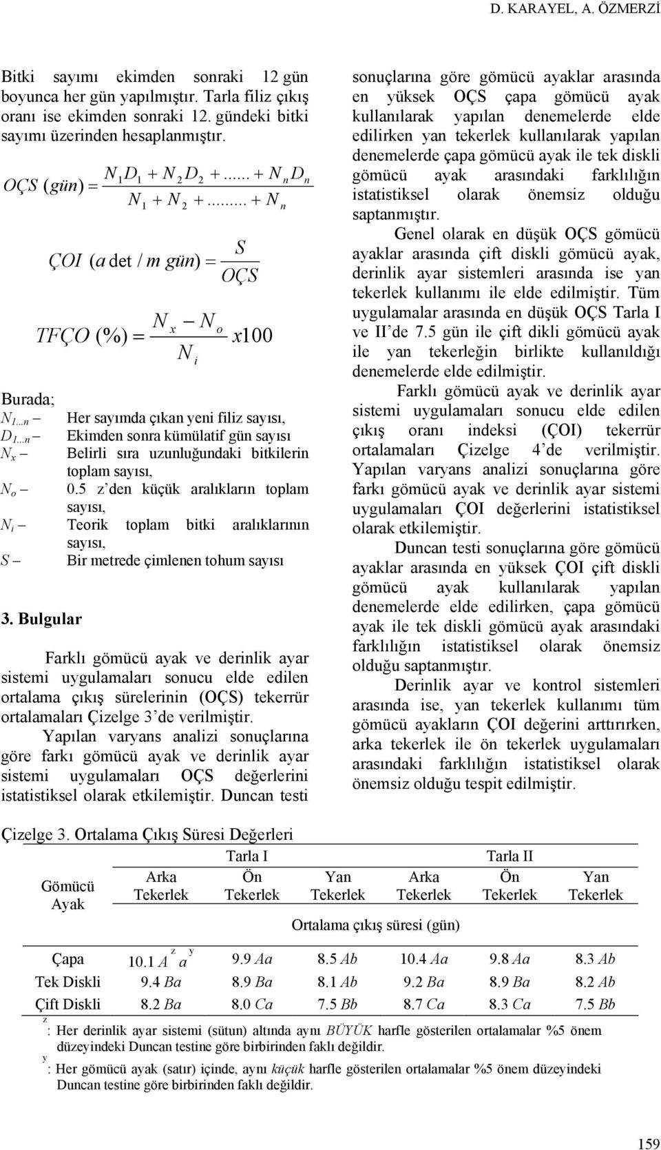 ..n Ekimden sonra kümülatif gün sayısı x Belirli sıra uzunluğundaki bitkilerin toplam sayısı, o 0.