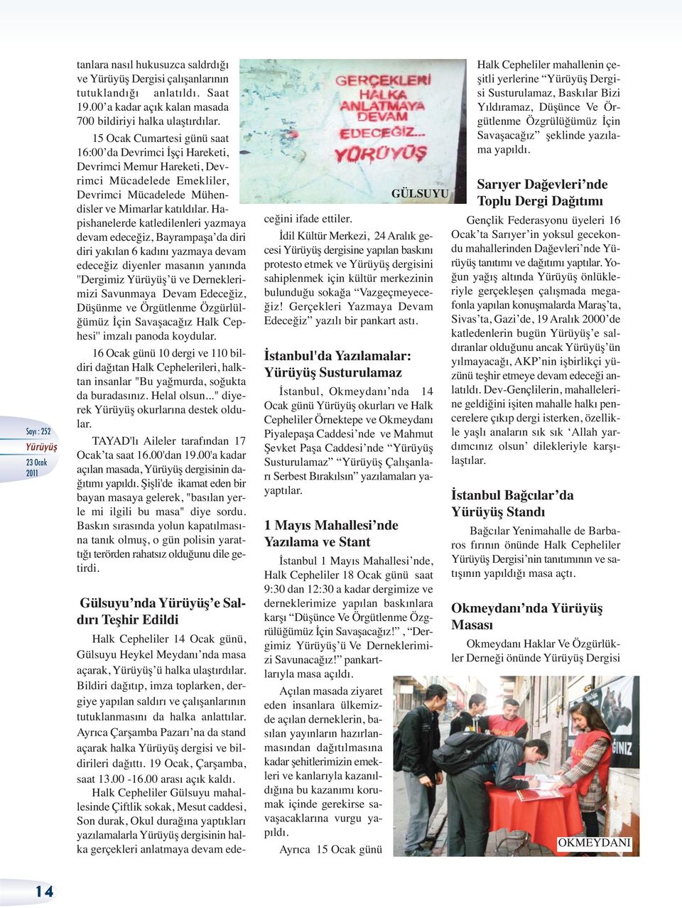 Hapishanelerde katledilenleri yazmaya devam edeceğiz, Bayrampaşa da diri diri yakılan 6 kadını yazmaya devam edeceğiz diyenler masanın yanında ''Dergimiz ü ve Derneklerimizi Savunmaya Devam Edeceğiz,