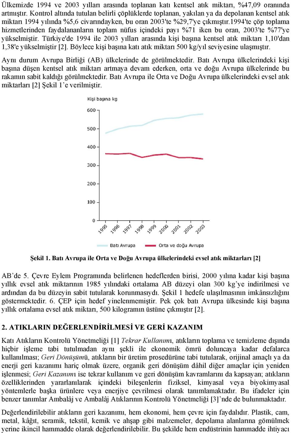 1994'te çöp toplama hizmetlerinden faydalananların toplam nüfus içindeki payı %71 iken bu oran, 2003'te %77'ye yükselmi tir.