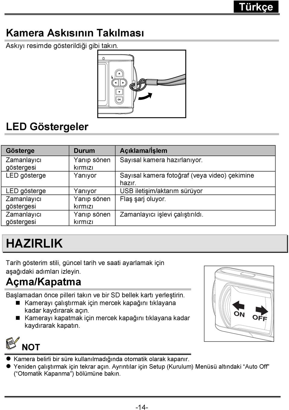 göstergesi kırmızı Zamanlayıcı göstergesi Yanıp sönen kırmızı Zamanlayıcı işlevi çalıştırıldı. HAZIRLIK Tarih gösterim stili, güncel tarih ve saati ayarlamak için aşağıdaki adımları izleyin.