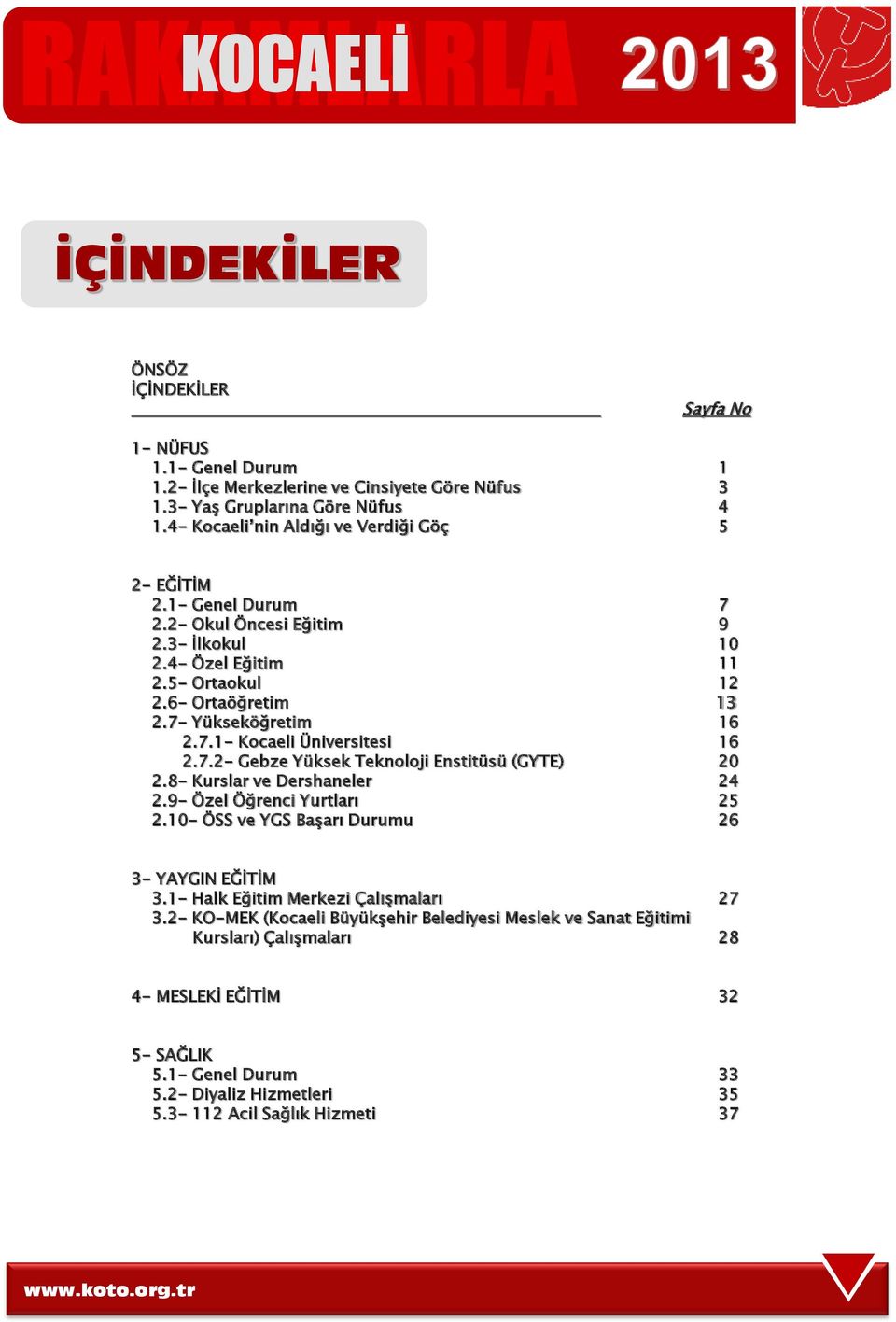 7.2- Gebze Yüksek Teknoloji Enstitüsü (GYTE) 20 2.8- Kurslar ve Dershaneler 24 2.9- Özel Öğrenci Yurtları 25 2.10- ÖSS ve YGS Başarı Durumu 26 3- YAYGIN EĞİTİM 3.