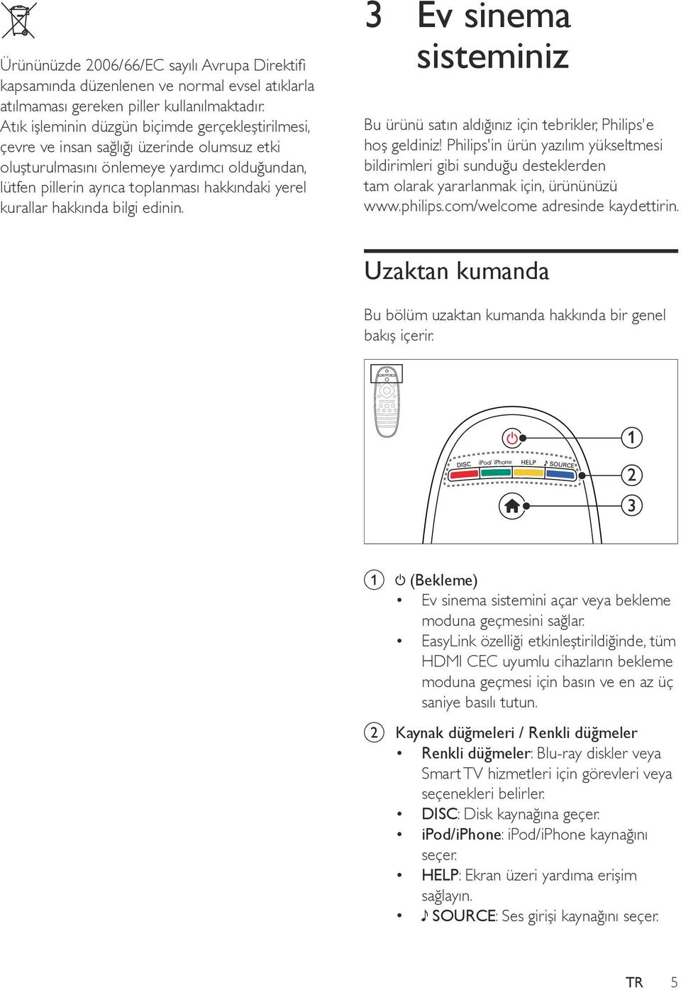 kurallar hakkında bilgi edinin. 3 Ev sinema sisteminiz Bu ürünü satın aldığınız için tebrikler, Philips'e hoş geldiniz!