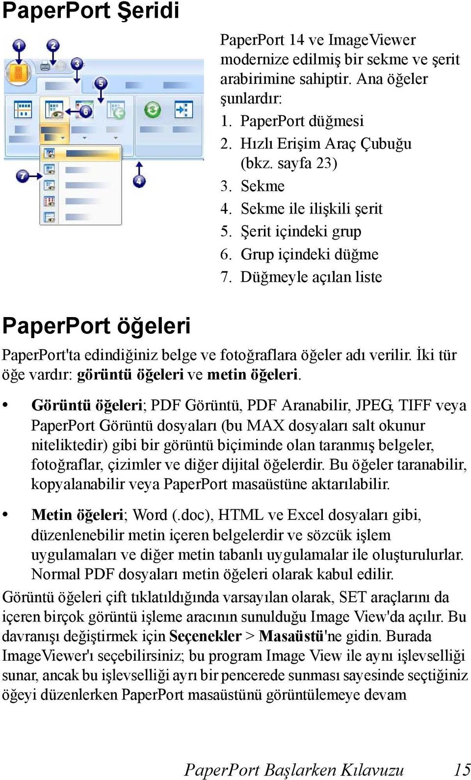 İki tür öğe vardır: görüntü öğeleri ve metin öğeleri.