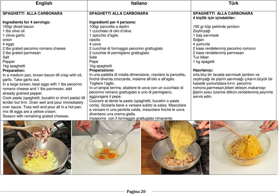 Cook pasta (spaghetti, bucatini or short pasta) till tender but firm. Drain well and pour immediately over sauce. Toss well and pour all in a hot pan, mix till eggs are a yellow cream.