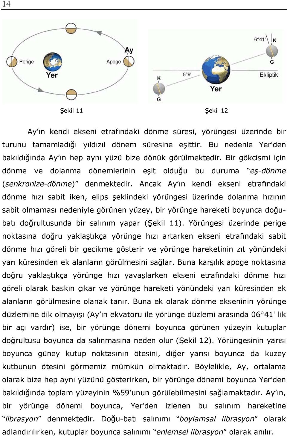 Ancak Ay ın kendi ekseni etrafındaki dönme hızı sabit iken, elips şeklindeki yörüngesi üzerinde dolanma hızının sabit olmaması nedeniyle görünen yüzey, bir yörünge hareketi boyunca doğubatı