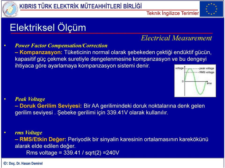 Peak Voltage Doruk Gerilim Seviyesi: Bir AA gerilimindeki doruk noktalarına denk gelen gerilim seviyesi. Şebeke gerilimi için 339.