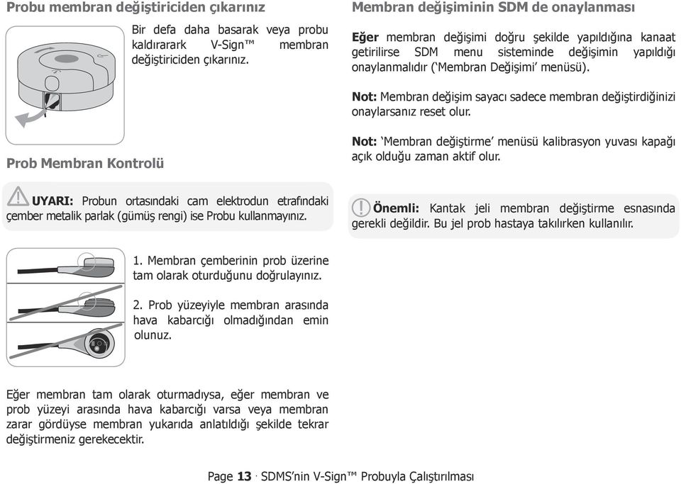 Not: Membran değişim sayacı sadece membran değiştirdiğinizi onaylarsanız reset olur. Prob Membran Kontrolü Not: Membran değiştirme menüsü kalibrasyon yuvası kapağı açık olduğu zaman aktif olur.