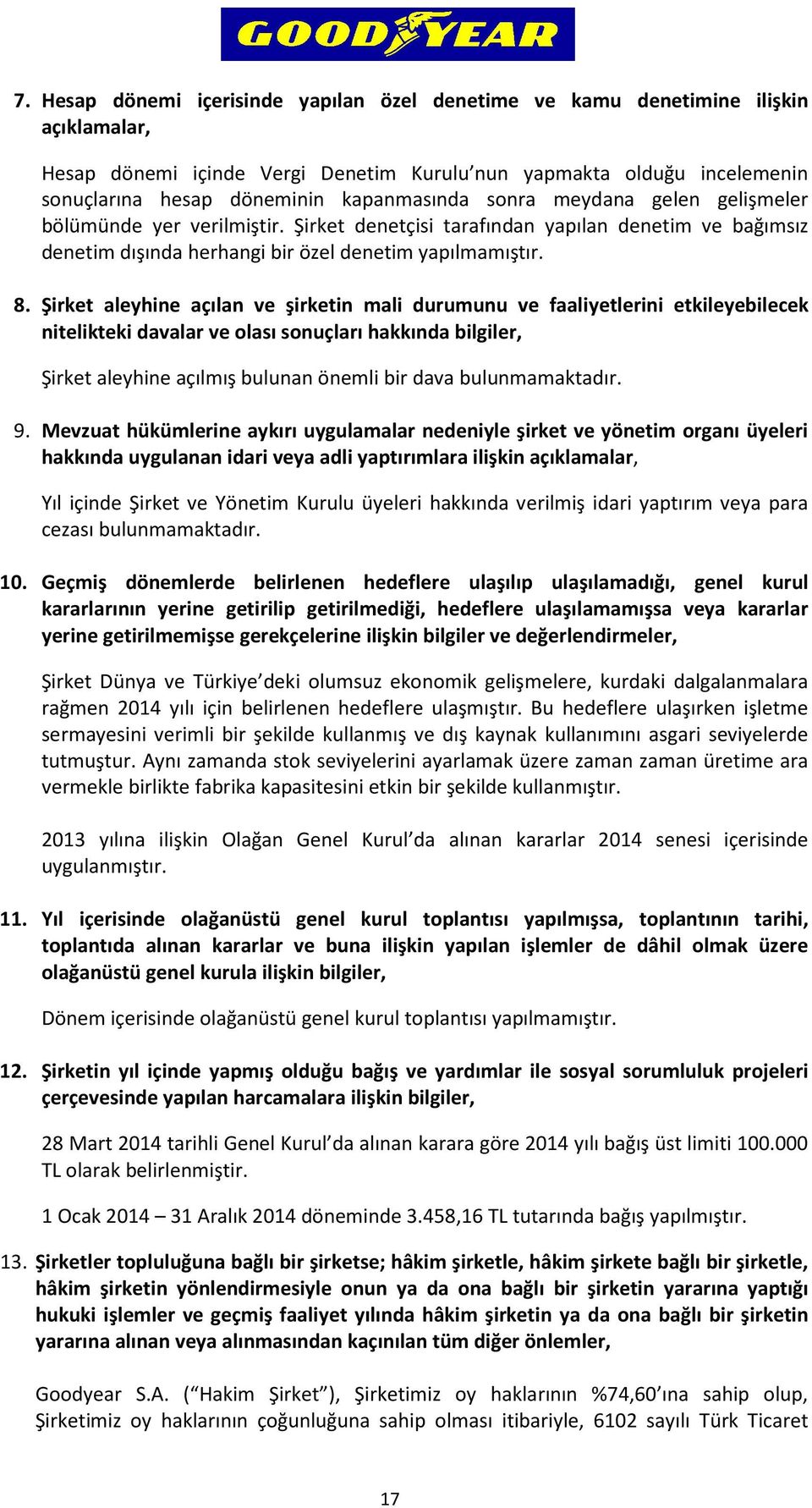 Şirket aleyhine açılan ve şirketin mali durumunu ve faaliyetlerini etkileyebilecek nitelikteki davalar ve olası sonuçları hakkında bilgiler, Şirket aleyhine açılmış bulunan önemli bir dava