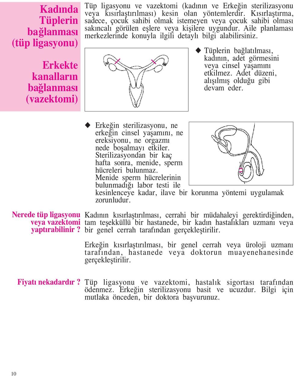 Aile planlaması merkezlerinde konuyla ilgili detaylı bilgi alabilirsiniz. u Tüplerin ba latılması, kadının, adet görmesini veya cinsel yaflamını etkilmez.