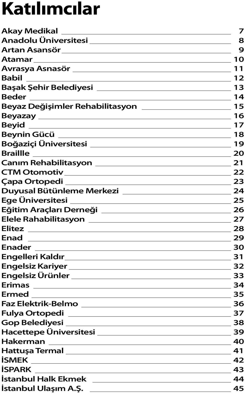 Elitez Enad Enader Engelleri Kaldır Engelsiz Kariyer Engelsiz Ürünler Erimas Ermed Faz Elektrik-Belmo Fulya Ortopedi Gop Belediyesi Hacettepe Üniversitesi Hakerman Hattuşa