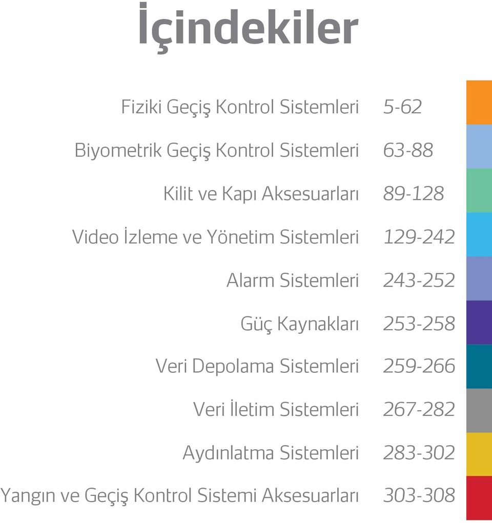 Depolama Sistemleri Veri İletim Sistemleri Aydınlatma Sistemleri 5-62 63-88 89-128 129-242