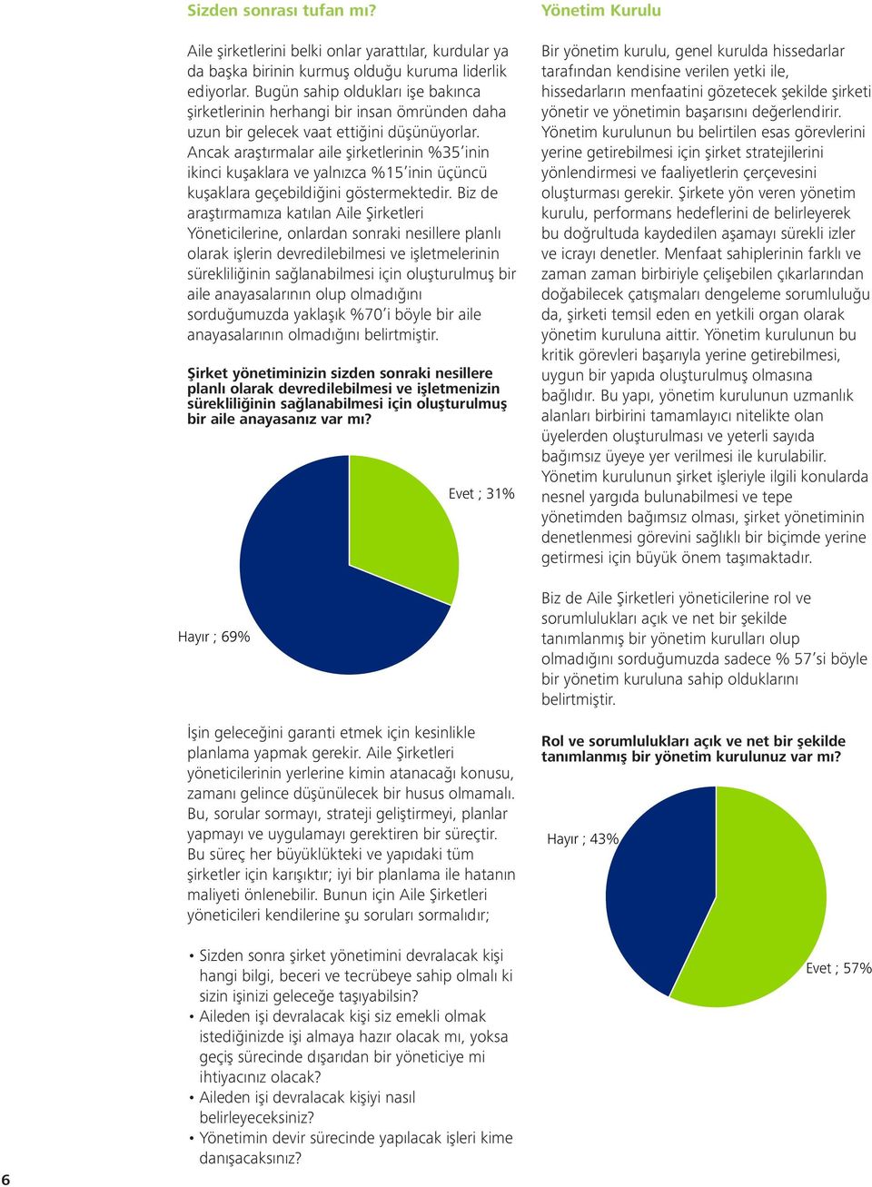 Ancak araştırmalar aile şirketlerinin %35 inin ikinci kuşaklara ve yalnızca %15 inin üçüncü kuşaklara geçebildiğini göstermektedir.