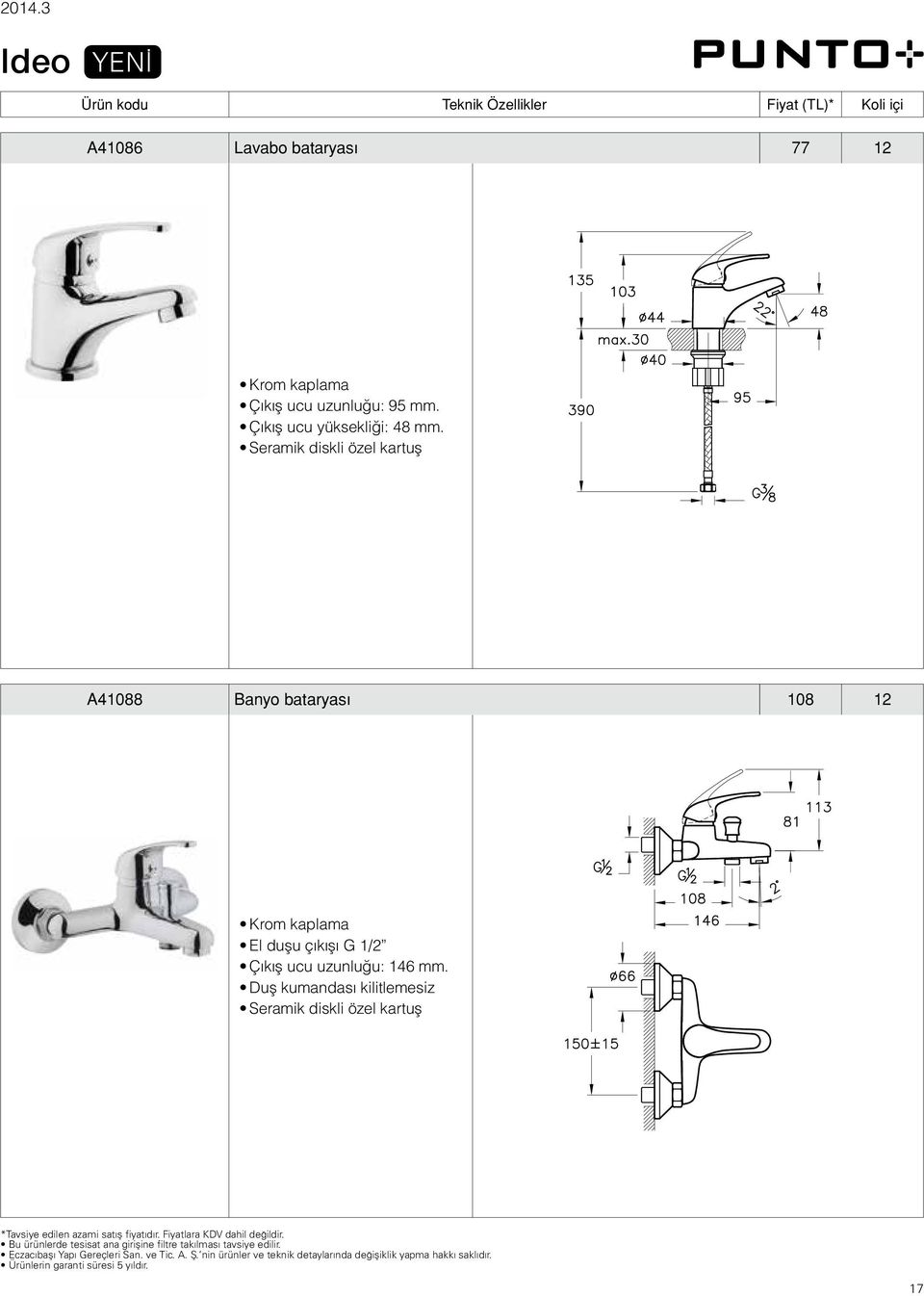 A41088 Banyo bataryas 108 12 El duşu çıkışı G 1/2