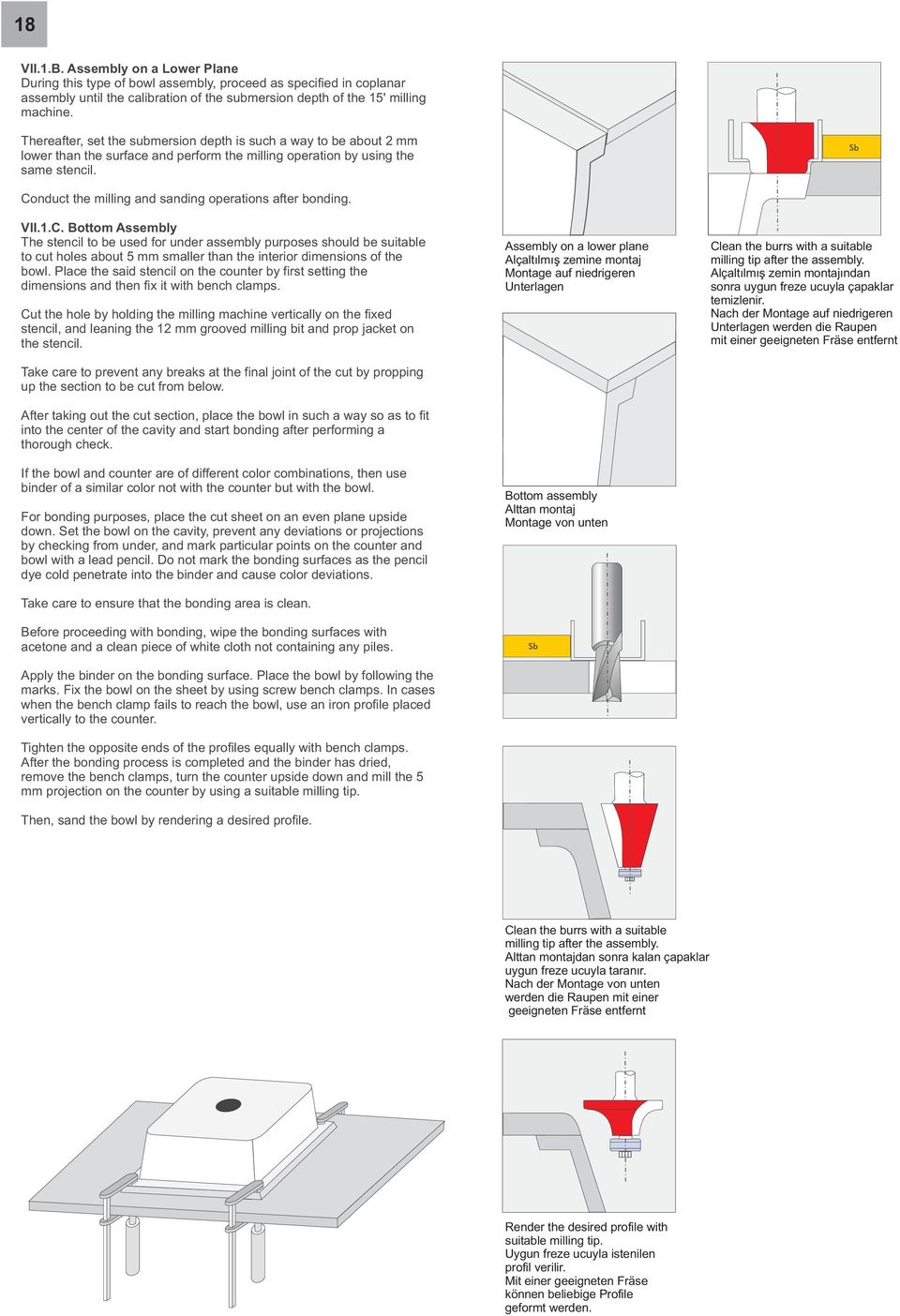 Sb Conduct the milling and sanding operations after bonding. VII.1.C. Bottom Assembly The stencil to be used for under assembly purposes should be suitable to cut holes about 5 smaller than the interior dimensions of the bowl.