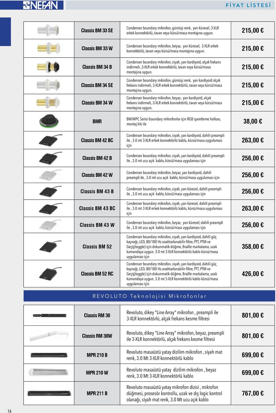 215,00 Classis BM 34 B Classis BM 34 SE Classis BM 34 W Condenser boundary mikrofon, siyah, yarı kardiyoid, alçak frekans indirmeli,3-xlr erkek konnektörlü, tavan veya kürsü/masa montajına uygun.