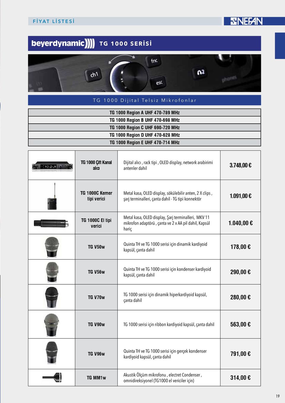 748,00 TG 1000C Kemer tipi verici Metal kasa, OLED display, sökülebilir anten, 2 X clips, şarj terminalleri, çanta dahil - TG tipi konnektör 1.