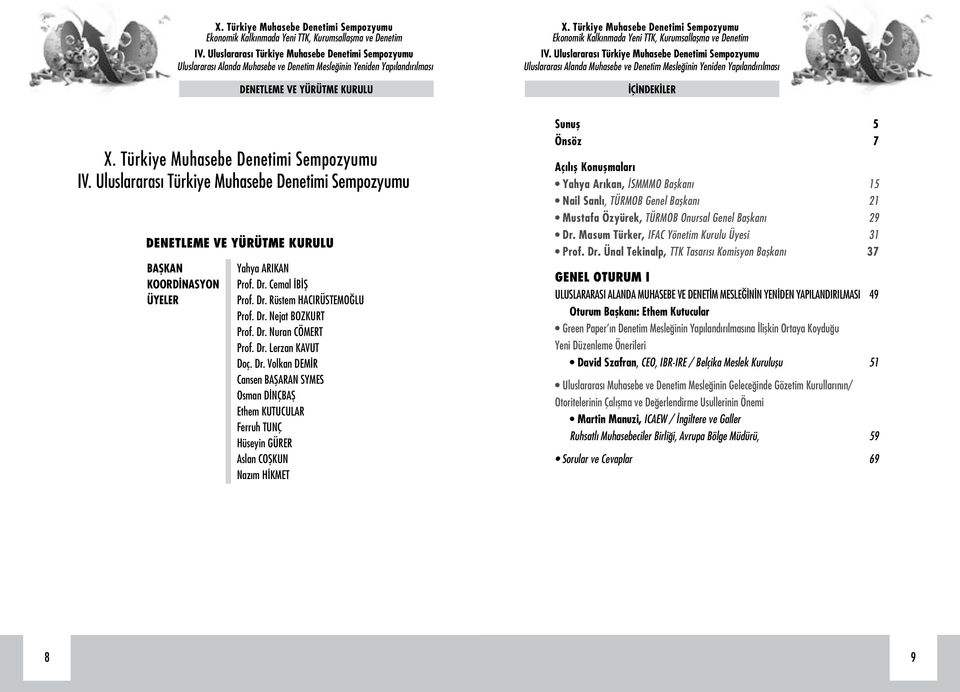 Volkan DEMİR Cansen BAŞARAN SYMES Osman DİNÇBAŞ Ethem KUTUCULAR Ferruh TUNÇ Hüseyin GÜRER Aslan COŞKUN Nazım HİKMET Sunuş 5 Önsöz 7 Açılış Konuşmaları Yahya Arıkan, İSMMMO Başkanı 15 Nail Sanlı,