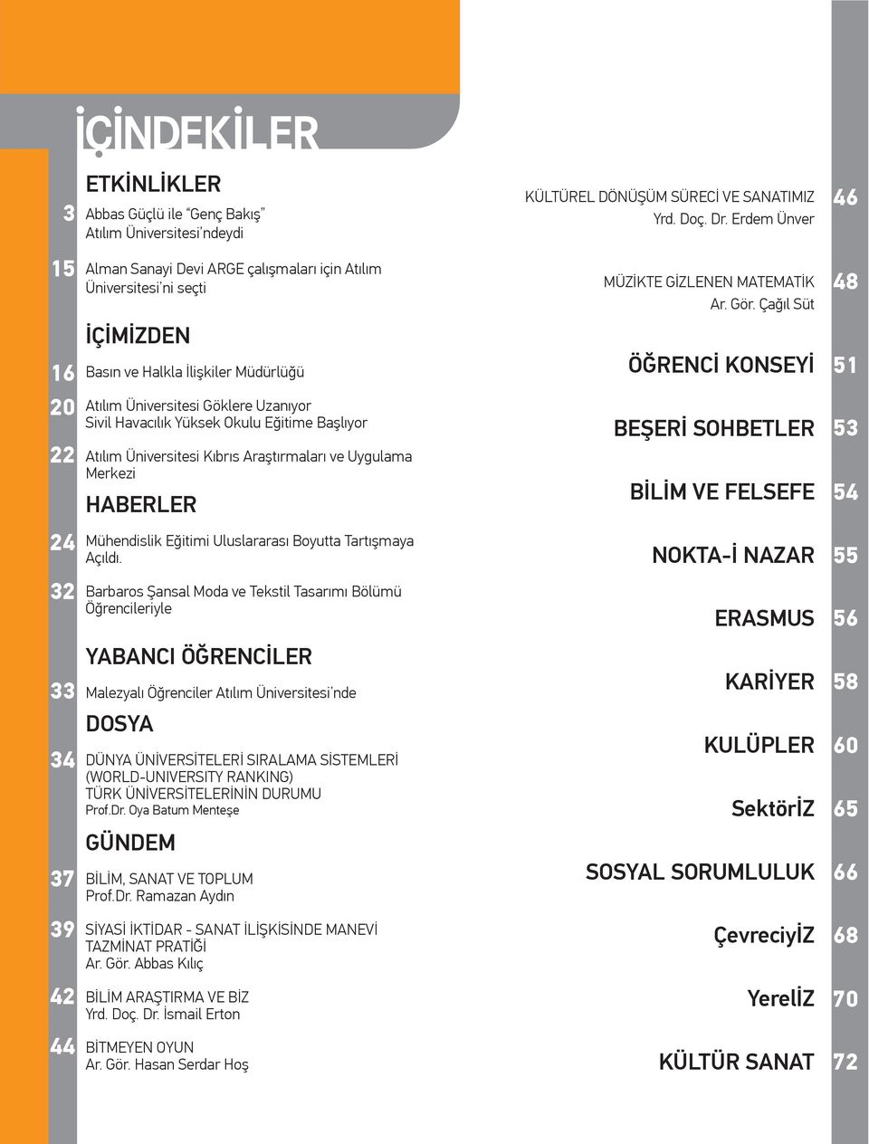 Çağıl Süt 48 16 İÇİMİZDEN Basın ve Halkla İlişkiler Müdürlüğü ÖĞRENCİ KONSEYİ 51 20 22 Atılım Üniversitesi Göklere Uzanıyor Sivil Havacılık Yüksek Okulu Eğitime Başlıyor Atılım Üniversitesi Kıbrıs