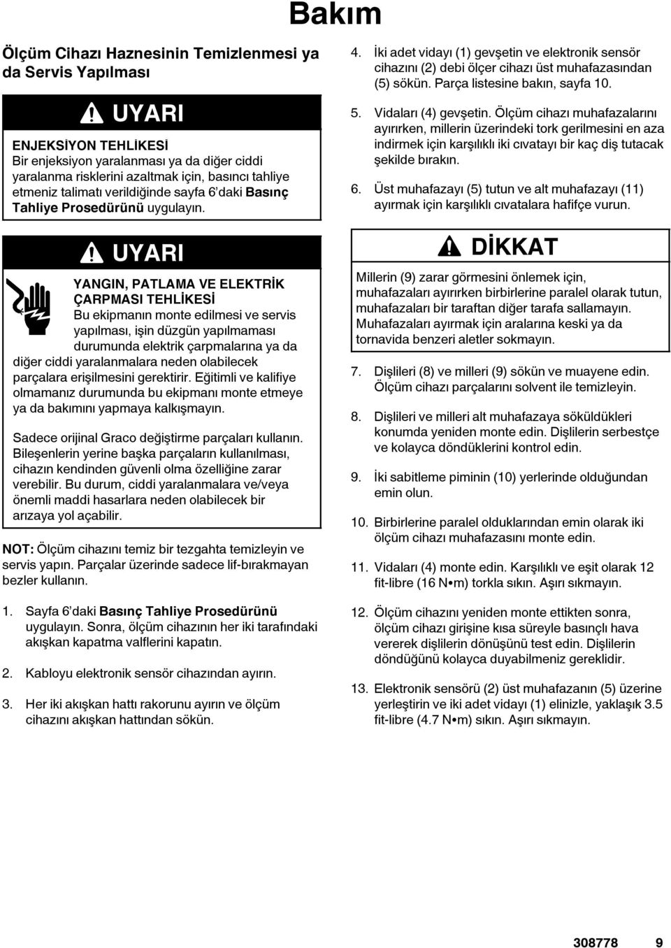 YANGIN, PATLAMA VE ELEKTRİK ÇARPMASI TEHLİKESİ Bu ekipmanın monte edilmesi ve servis yapılması,işin düzgün yapılmaması durumunda elektrik çarpmalarına ya da diğer ciddi yaralanmalara neden olabilecek