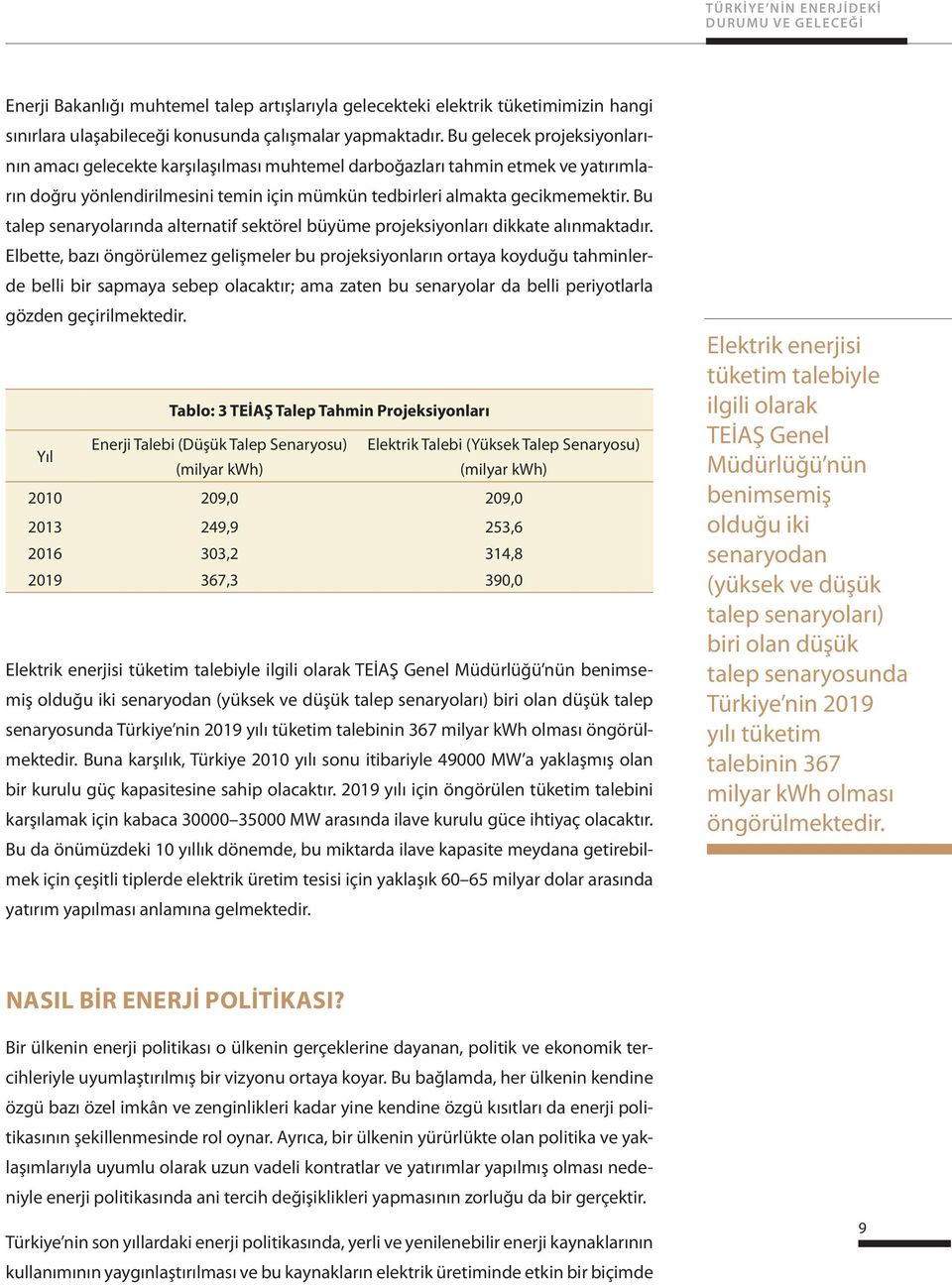 Bu talep senaryolarında alternatif sektörel büyüme projeksiyonları dikkate alınmaktadır.