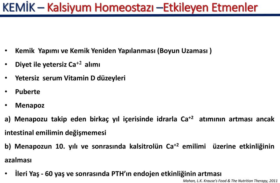 artması ancak intestinal emilimin değişmemesi b) Menapozun 10.