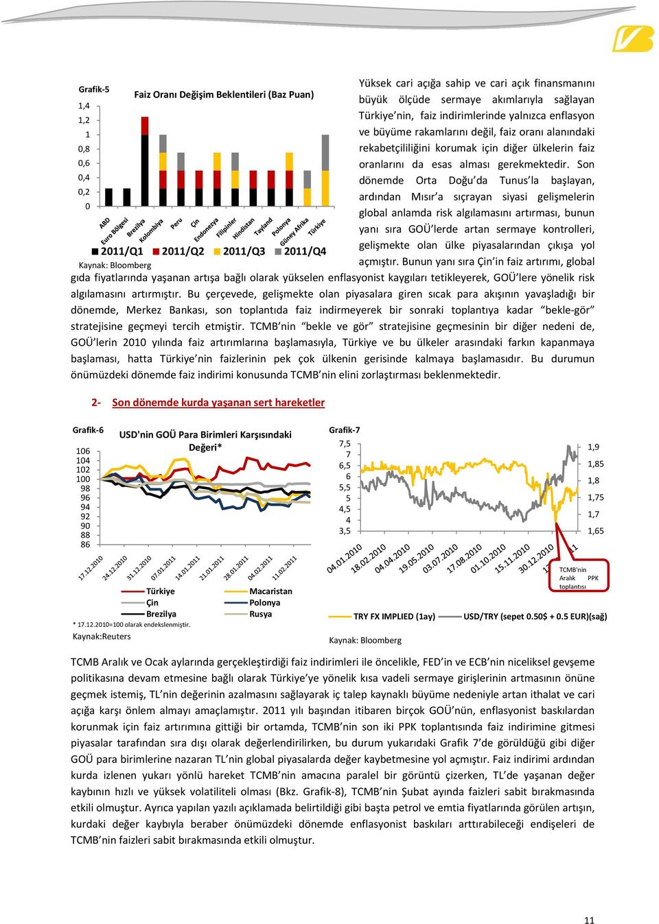 Son dönemde Orta Doğu da Tunus la başlayan, ardından Mısır a sıçrayan siyasi gelişmelerin global anlamda risk algılamasını artırması, bunun yanı sıra GOÜ lerde artan sermaye kontrolleri, gelişmekte