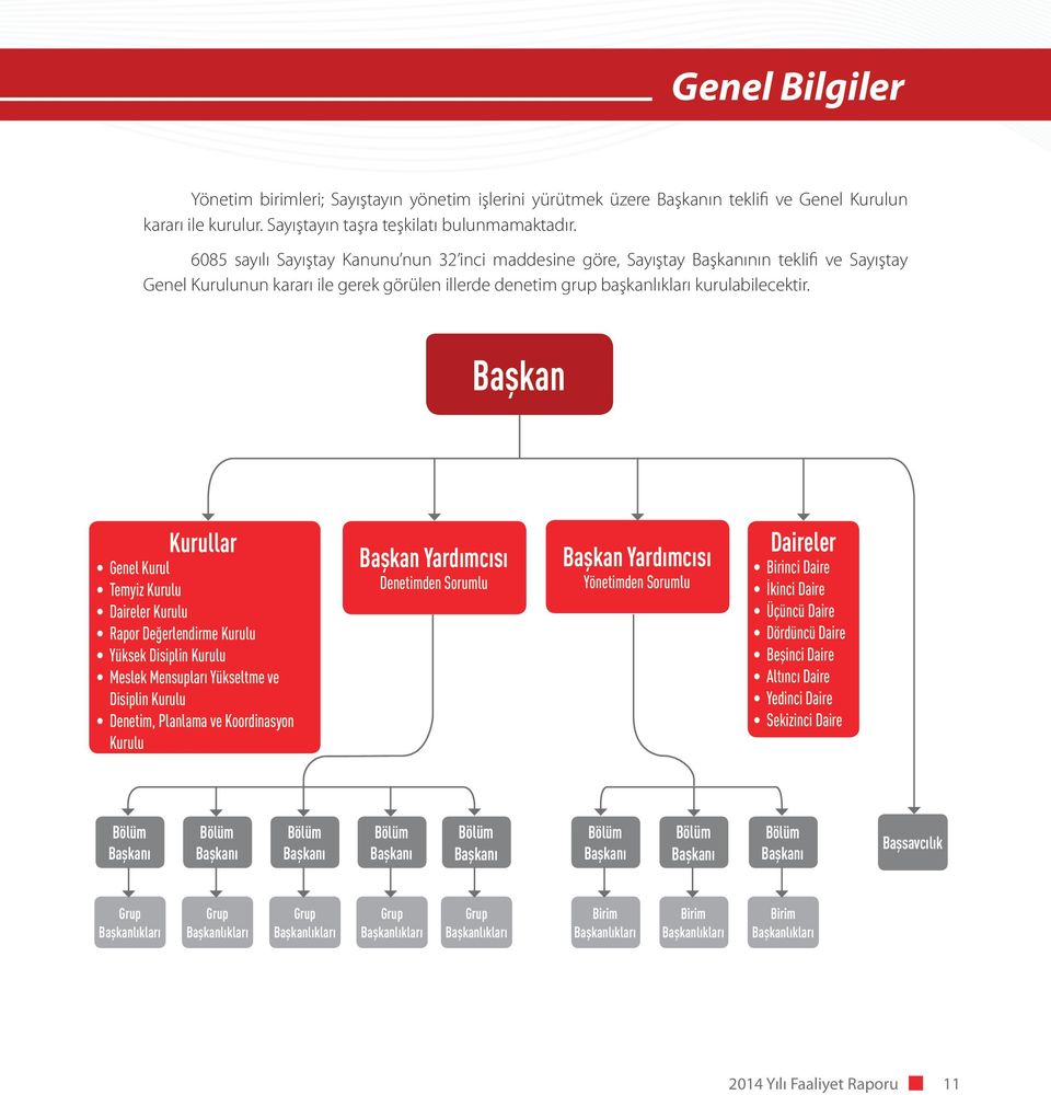 Başkan Kurullar Genel Kurul Temyiz Kurulu Daireler Kurulu Rapor Değerlendirme Kurulu Yüksek Disiplin Kurulu Meslek Mensupları Yükseltme ve Disiplin Kurulu Denetim, Planlama ve Koordinasyon Kurulu