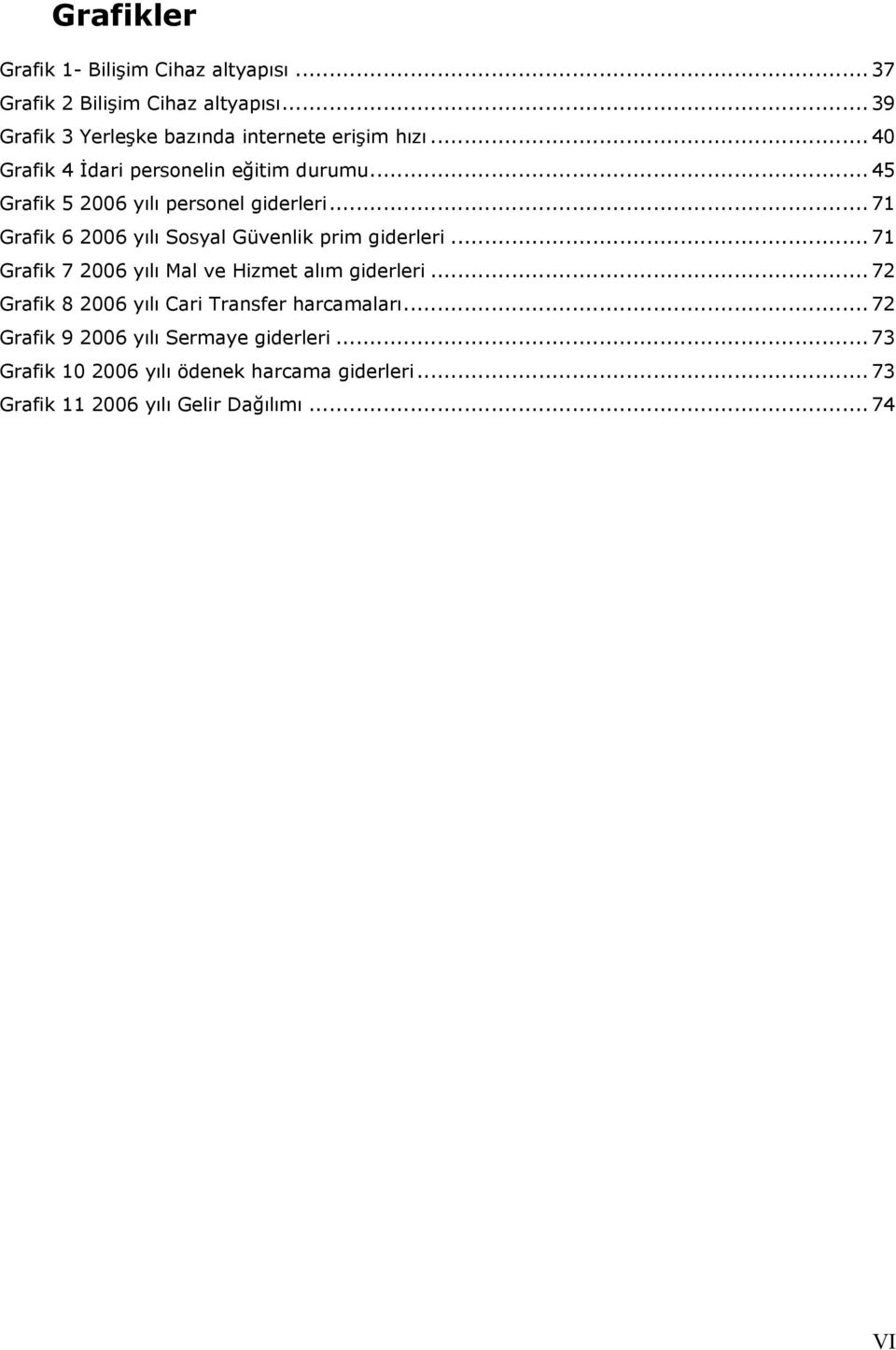 .. 45 Grafik 5 2006 yılı personel giderleri... 71 Grafik 6 2006 yılı Sosyal Güvenlik prim giderleri.