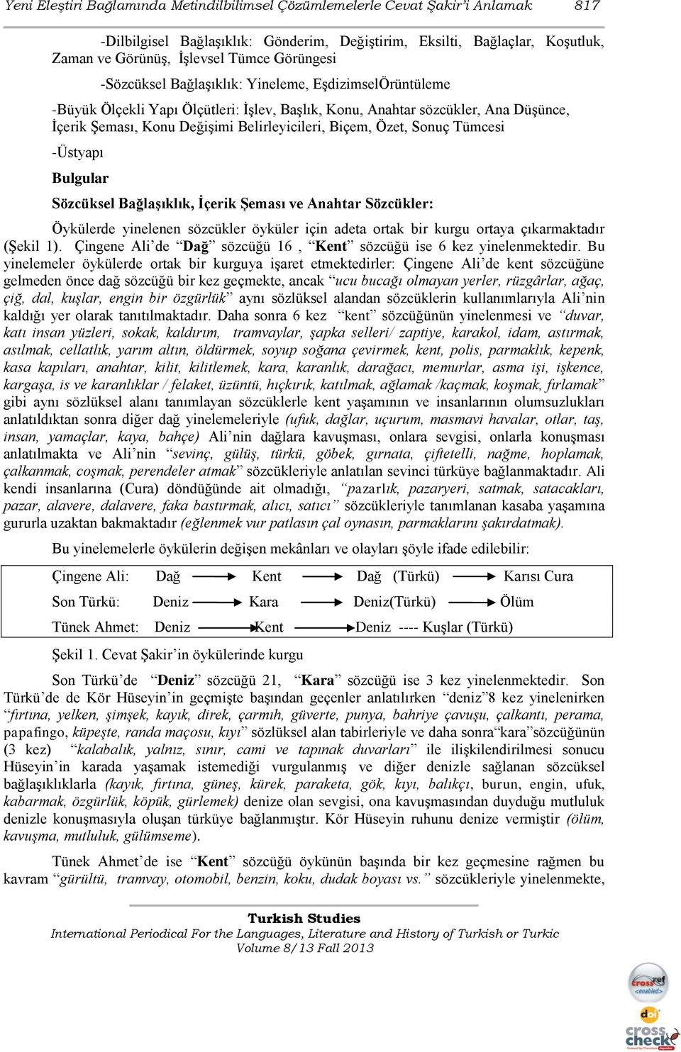 Biçem, Özet, Sonuç Tümcesi -Üstyapı Bulgular Sözcüksel Bağlaşıklık, İçerik Şeması ve Anahtar Sözcükler: Öykülerde yinelenen sözcükler öyküler için adeta ortak bir kurgu ortaya çıkarmaktadır (Şekil 1).