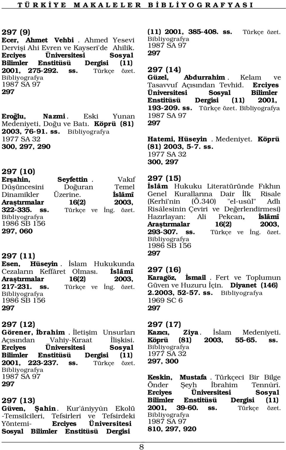 Kelam ve Tasavvuf Aç s ndan Tevhid. Erciyes Üniversitesi Sosyal Bilimler Enstitüsü Dergisi (11) 2001, 193-209. ss. Türkçe özet. 1987 SA 97 297 1977 SA 32 Hatemi, Hüseyin. Medeniyet.