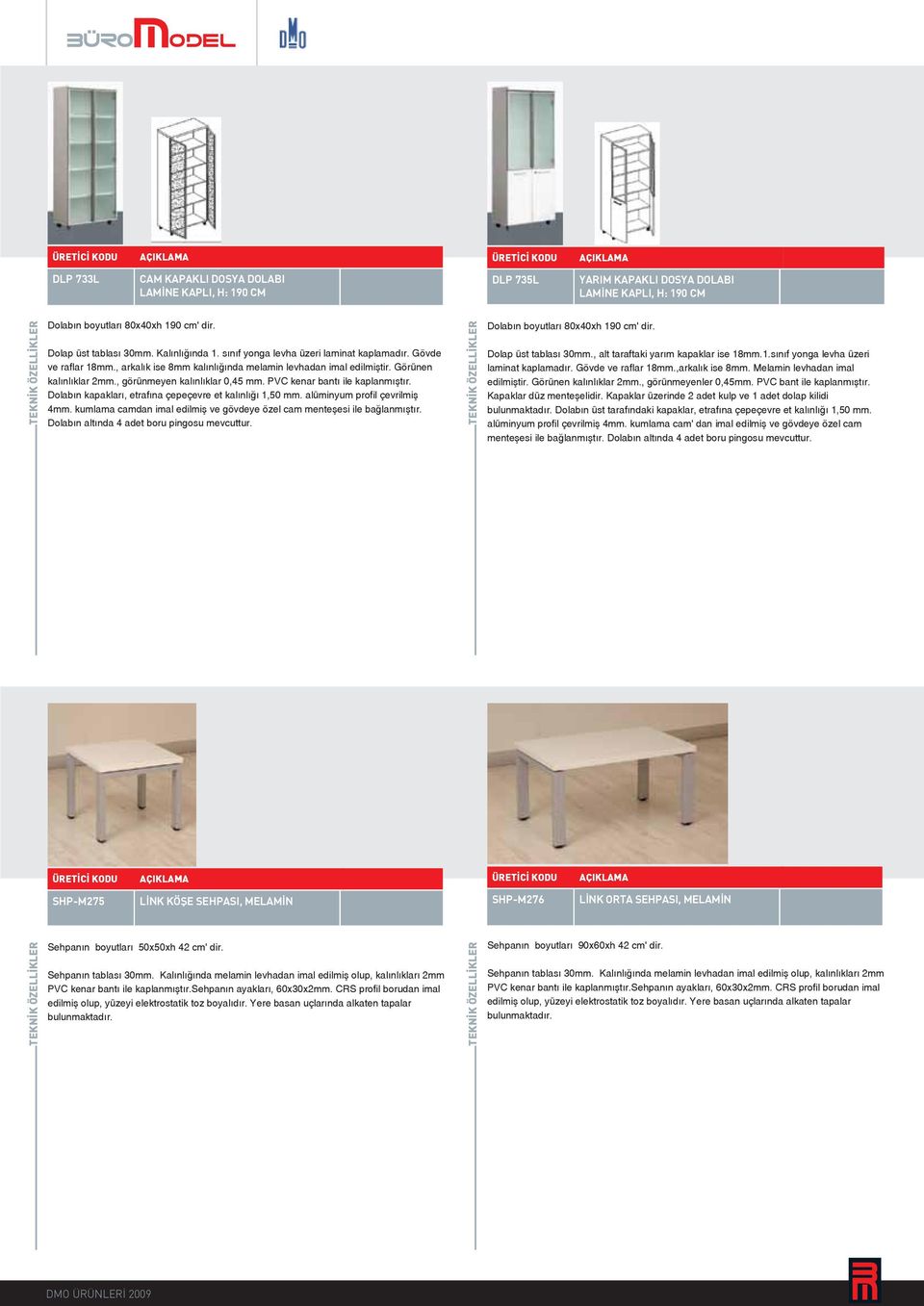 PVC kenar bantı ile kaplanmıştır. Dolabın kapakları, etrafına çepeçevre et kalınlığı 1,50 mm. alüminyum profil çevrilmiş 4mm.