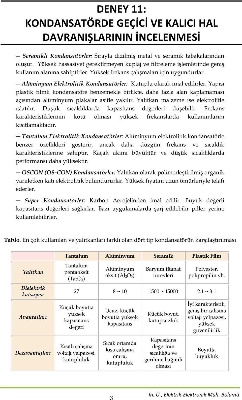 Yapısı plastik filmli kondansatöre benzemekle birlikte, daha fazla alan kaplamaması açısından alüminyum plakalar asitle yakılır. Yalıtkan malzeme ise elektrolitle ıslatılır.