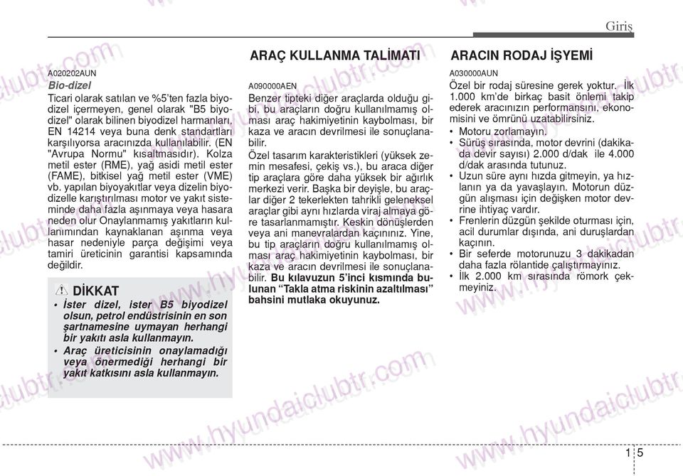 yap lan biyoyak tlar veya dizelin biyodizelle kar flt r lmas motor ve yak t sisteminde daha fazla afl nmaya veya hasara neden olur Onaylanmam fl yak tlar n kullan m ndan kaynaklanan afl nma veya