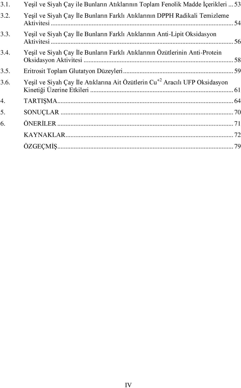 3. YeĢil ve Siyah Çay Ġle Bunların Farklı Atıklarının Anti-Lipit Oksidasyon Aktivitesi... 56 3.4.