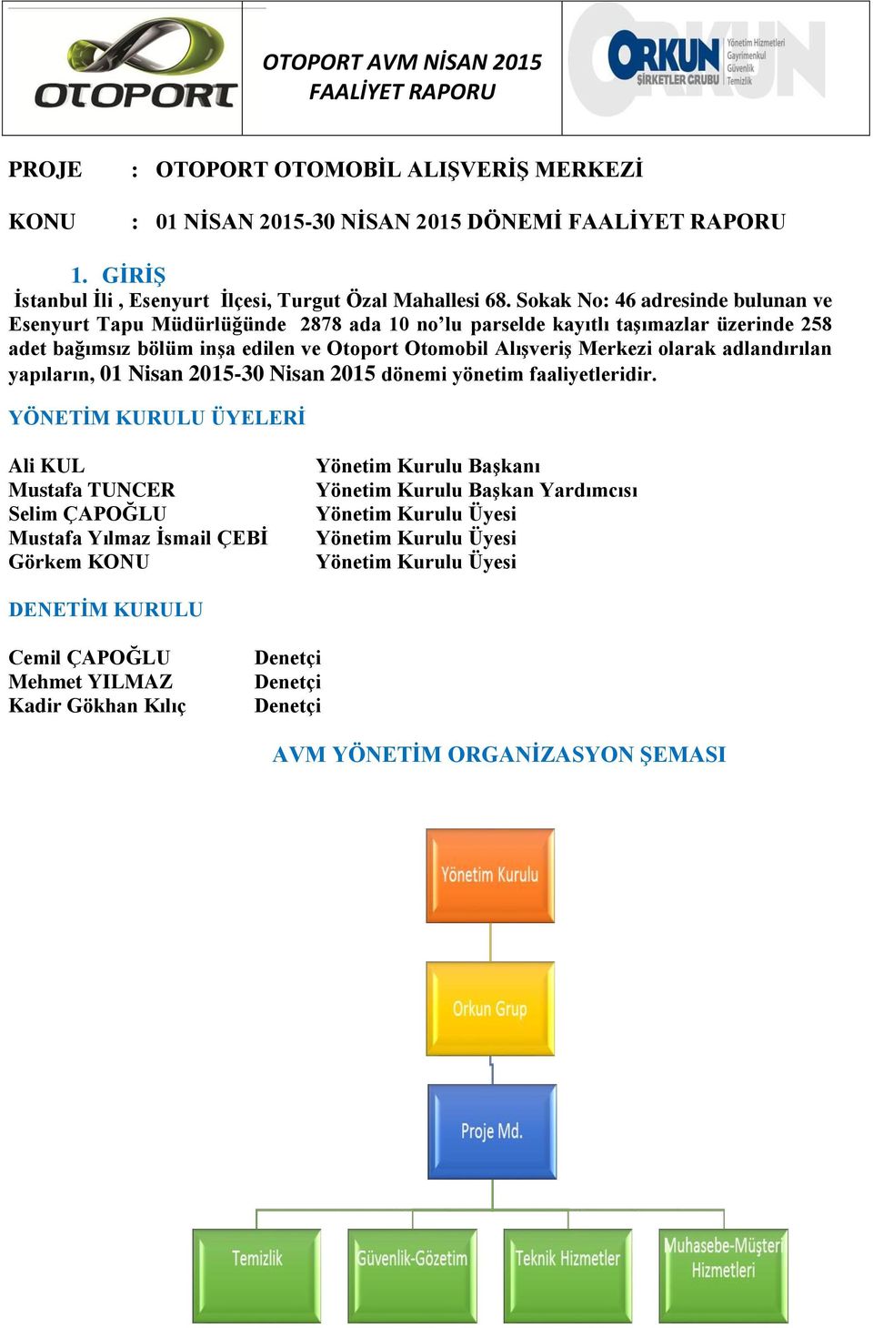 adlandırılan yapıların, 01 Nisan 2015-30 Nisan 2015 dönemi yönetim faaliyetleridir.