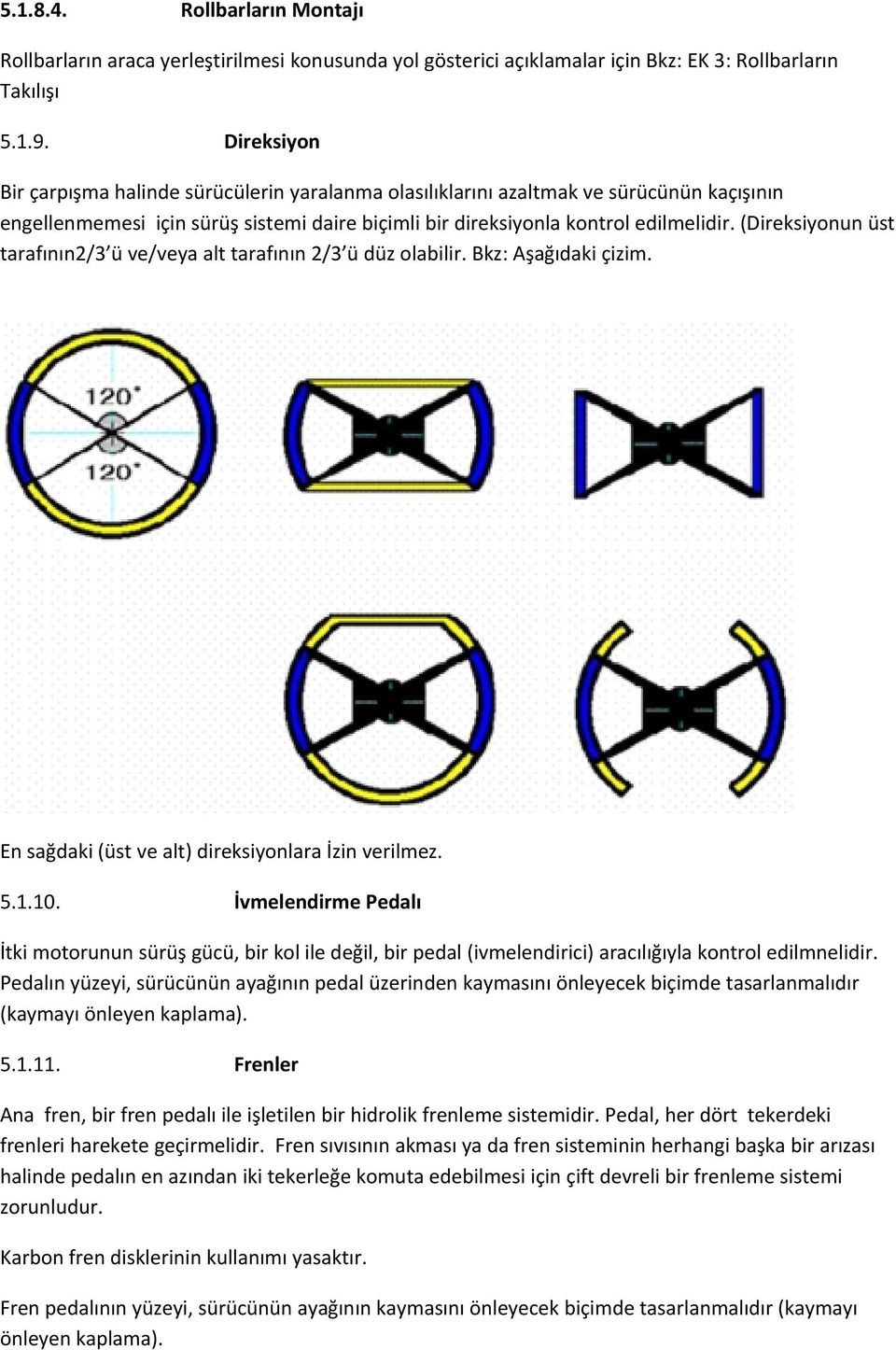 (Direksiyonun üst tarafının2/3 ü ve/veya alt tarafının 2/3 ü düz olabilir. Bkz: Aşağıdaki çizim. En sağdaki (üst ve alt) direksiyonlara İzin verilmez. 5.1.10.