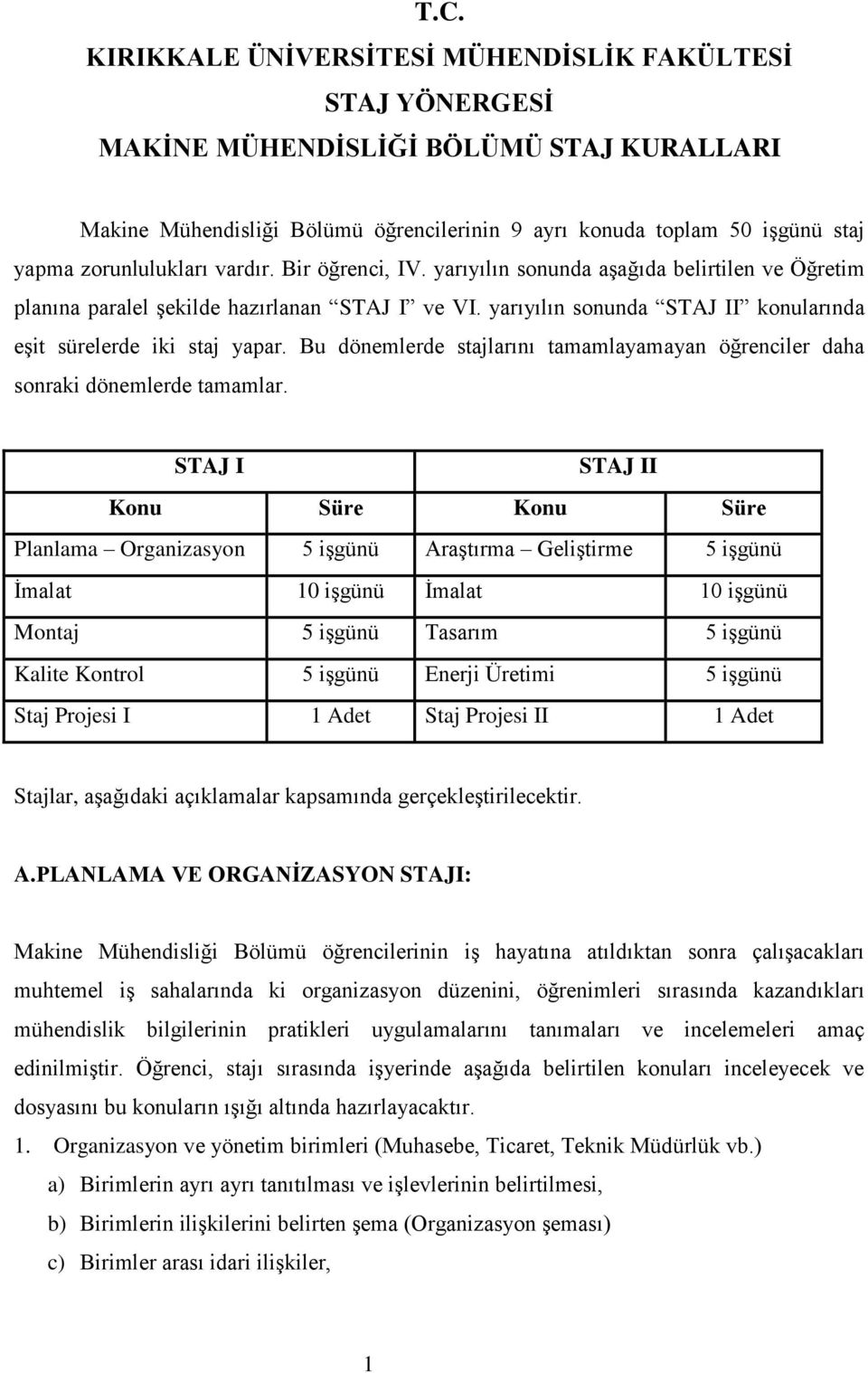 yarıyılın sonunda STAJ II konularında eşit sürelerde iki staj yapar. Bu dönemlerde stajlarını tamamlayamayan öğrenciler daha sonraki dönemlerde tamamlar.