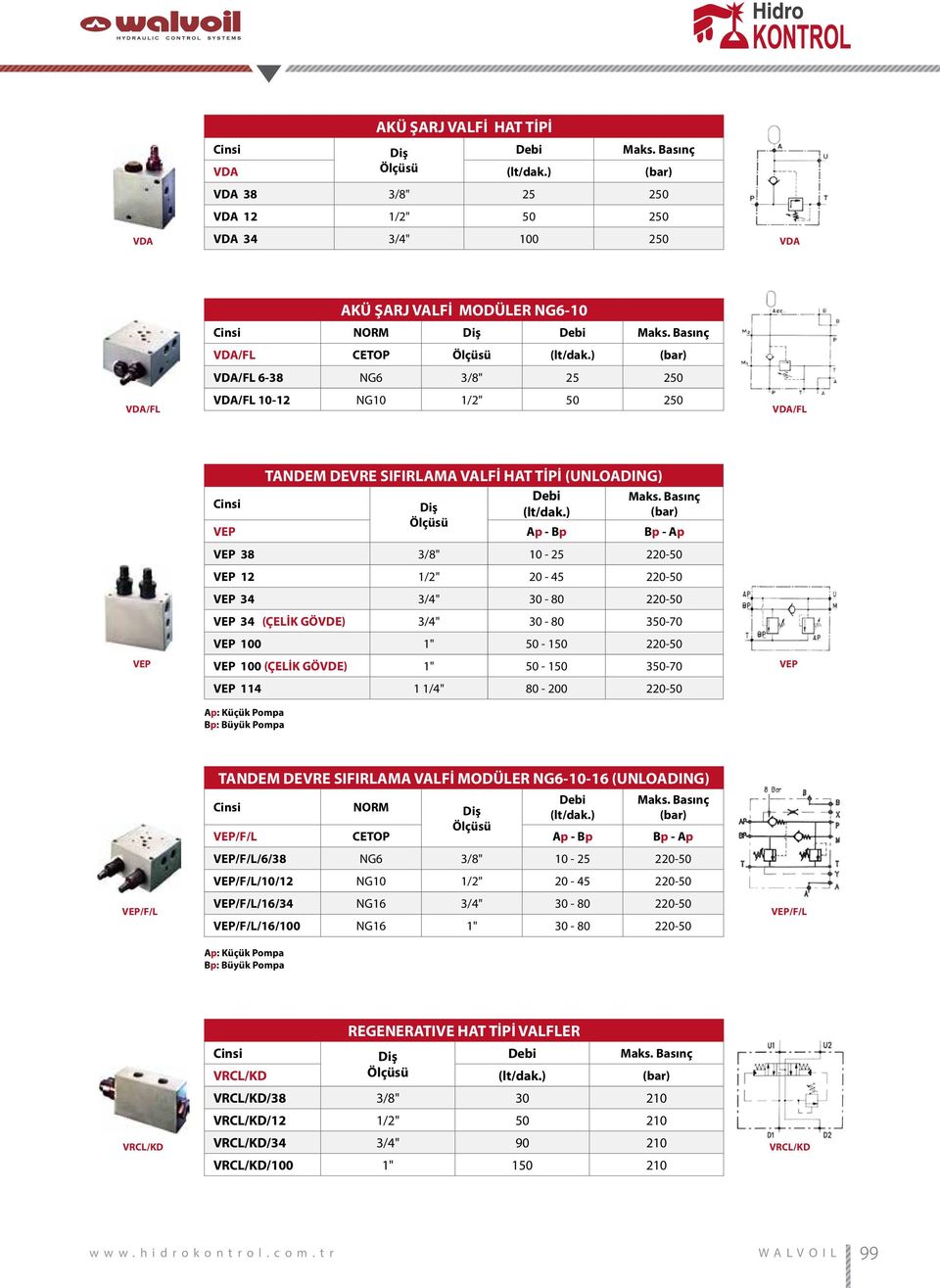 ) (bar) Ölçüsü VEP Ap - Bp Bp - Ap VEP 38 3/8" 10-25 220-50 VEP 12 1/2" 20-45 220-50 VEP 34 3/4" 30-80 220-50 VEP 34 (ÇELİK GÖVDE) 3/4" 30-80 350-70 VEP 100 1" 50-150 220-50 VEP 100 (ÇELİK GÖVDE) 1"