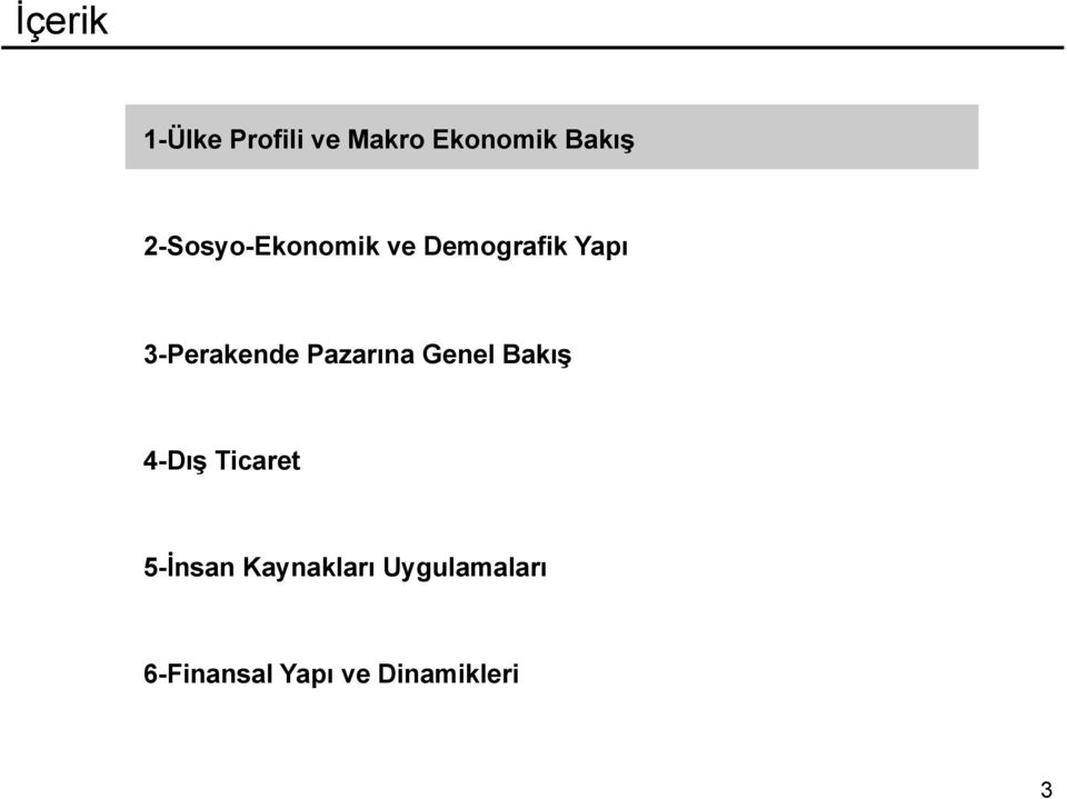 Pazarına Genel Bakış 4-Dış Ticaret 5-İnsan