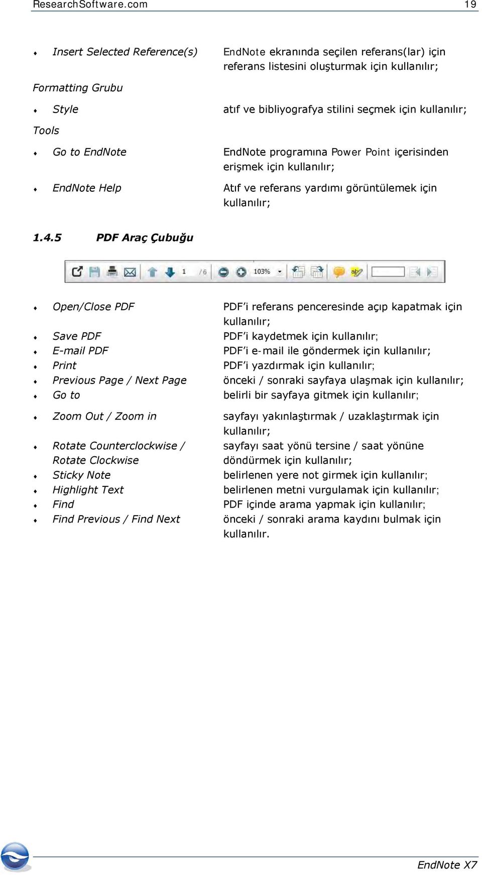 kullanılır; Tools Go to EndNote EndNote programına Power Point içerisinden erişmek için kullanılır; EndNote Help Atıf ve referans yardımı görüntülemek için kullanılır; 1.4.