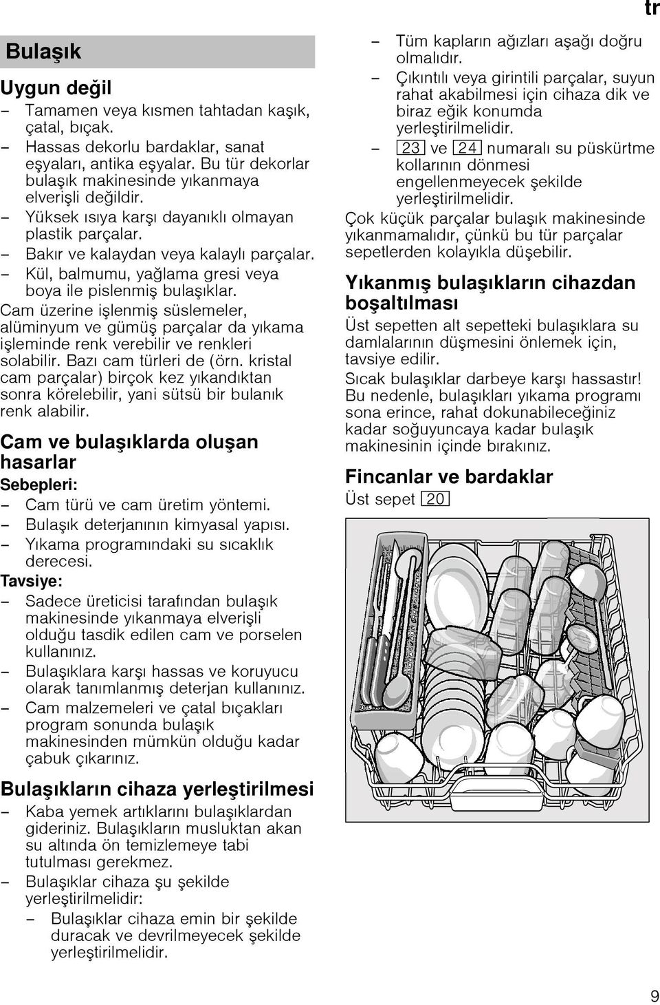 Cam üzerine ilenmi süslemeler, alüminyum ve gümü parçalar da yıkama ileminde renk verebilir ve renkleri solabilir. Bazı cam türleri de (örn.