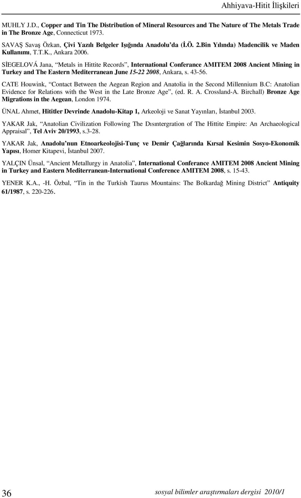 SİEGELOVÁ Jana, Metals in Hittite Records, International Conferance AMITEM 2008 Ancient Mining in Turkey and The Eastern Mediterranean June 15-22 2008, Ankara, s. 43-56.
