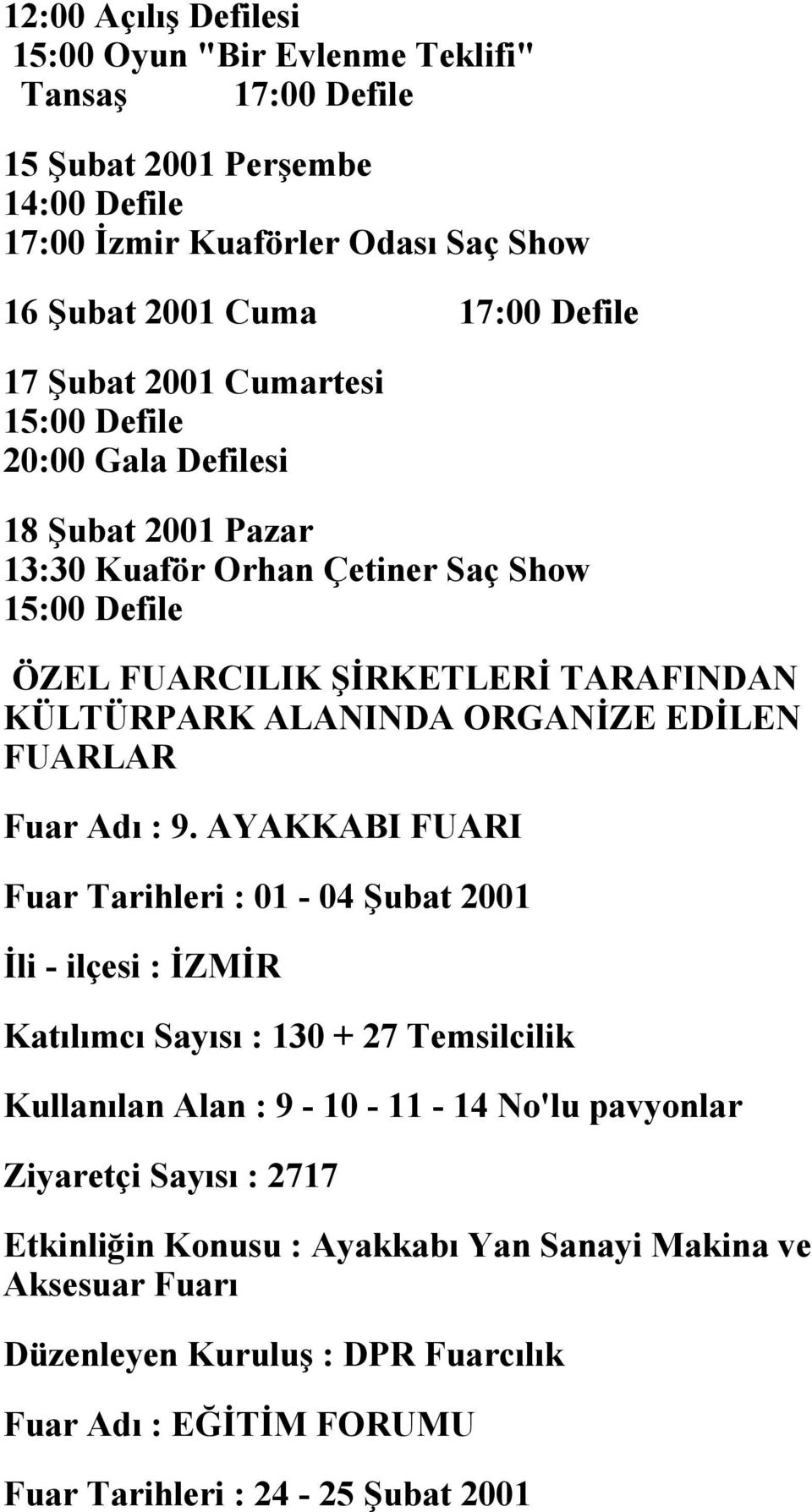 ORGANİZE EDİLEN FUARLAR Fuar Adı : 9.