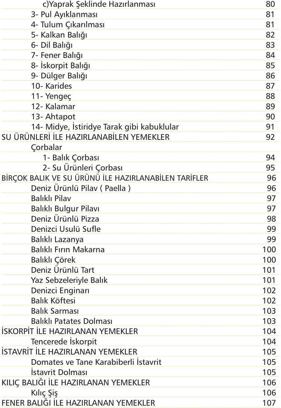 SU ÜRÜNÜ ÝLE HAZIRLANABÝLEN TARÝFLER 96 Deniz Ürünlü Pilav ( Paella ) 96 Balýklý Pilav 97 Balýklý Bulgur Pilavý 97 Deniz Ürünlü Pizza 98 Denizci Usulü Sufle 99 Balýklý Lazanya 99 Balýklý Fýrýn