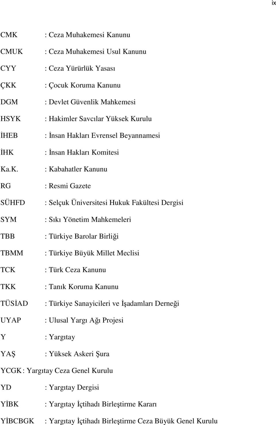 Güvenlik Mahkemesi : Hakimler Savcılar Yüksek Kurulu : Đnsan Hakları Evrensel Beyannamesi : Đnsan Hakları Komitesi : Kabahatler Kanunu : Resmi Gazete : Selçuk Üniversitesi Hukuk Fakültesi Dergisi :